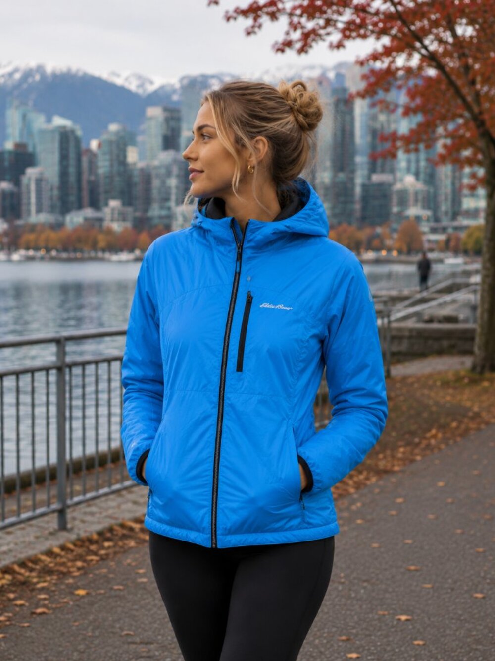 Eddie Bauer Small Reversible Hooded Insulated Jacket Blue Black EUC